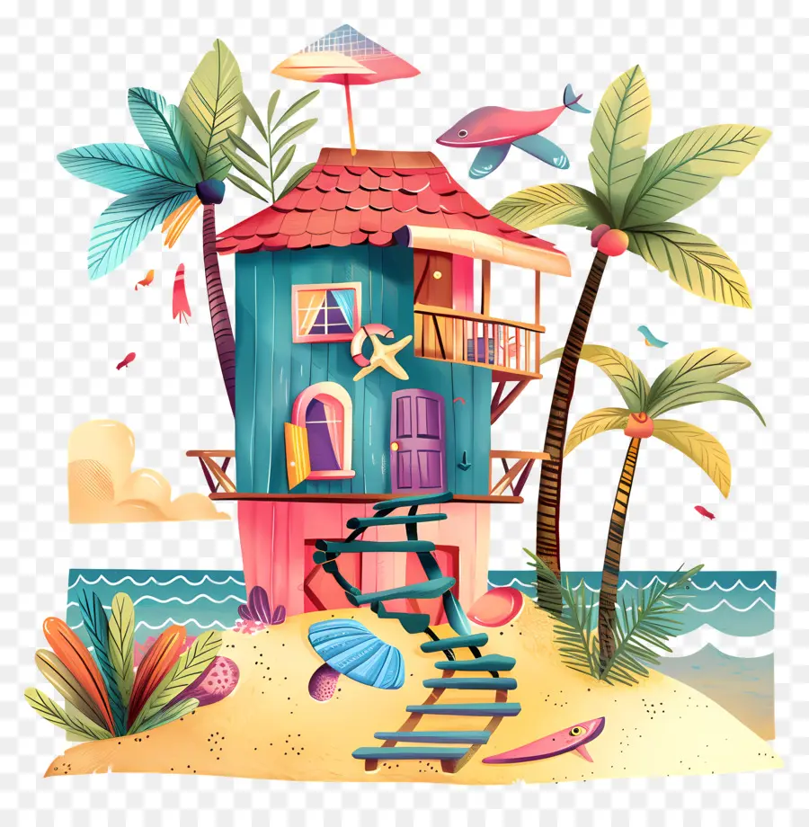 cây cọ - Ngôi nhà bãi biển đầy màu sắc với tầm nhìn ra đại dương