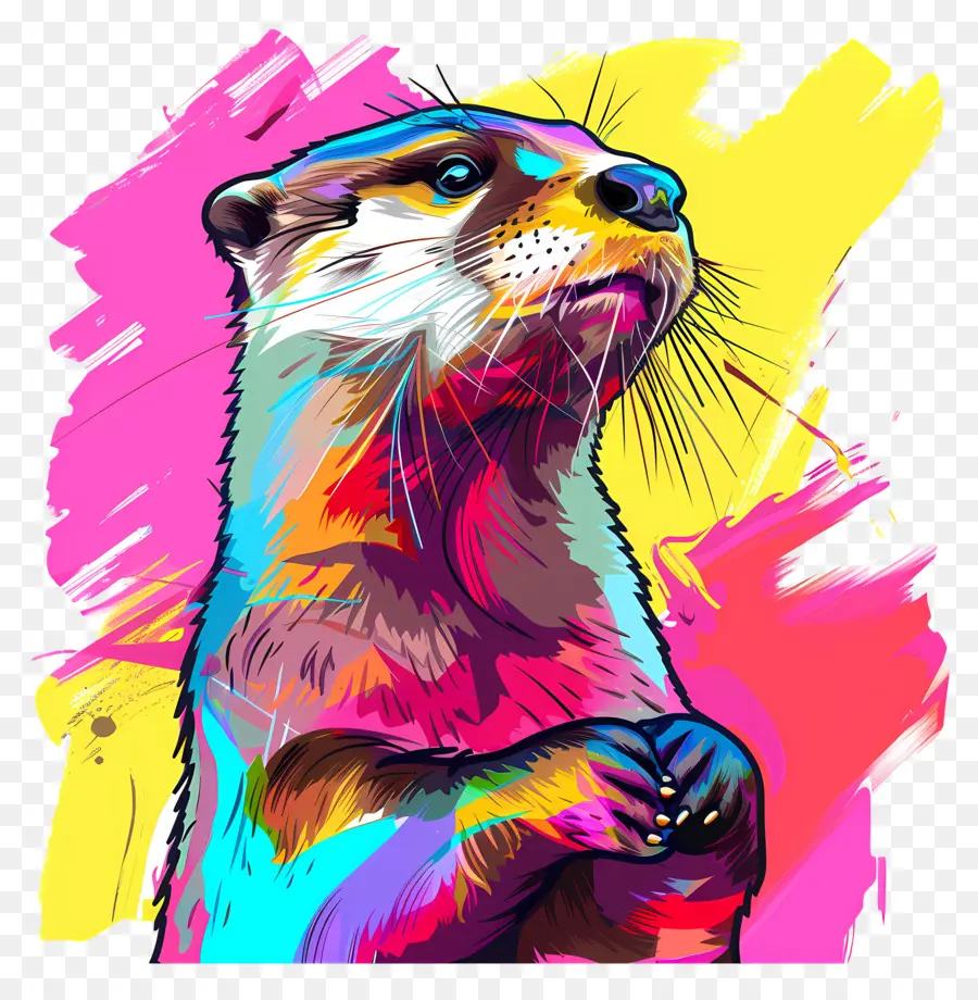 Lack Splatter - Otter meditiert an farbenfrohen Farboberfläche