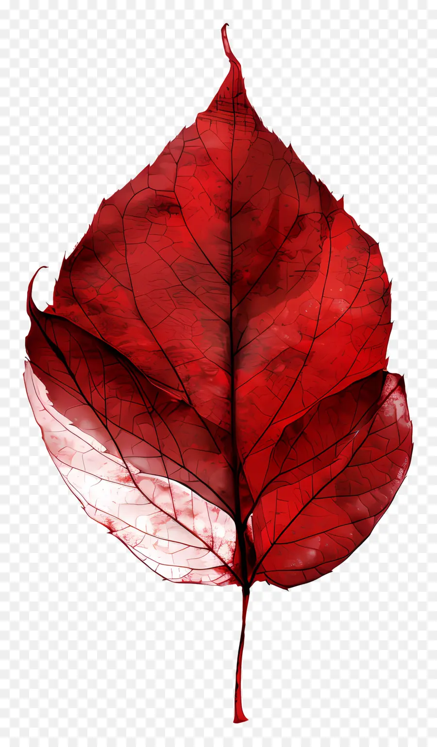 rotes Blatt rotes Blatt weiße Stammvenen glänzendes Blatt - Rotblatt mit sichtbaren Adern, glänzend, reflektierend. 
Dunkles Ambiente