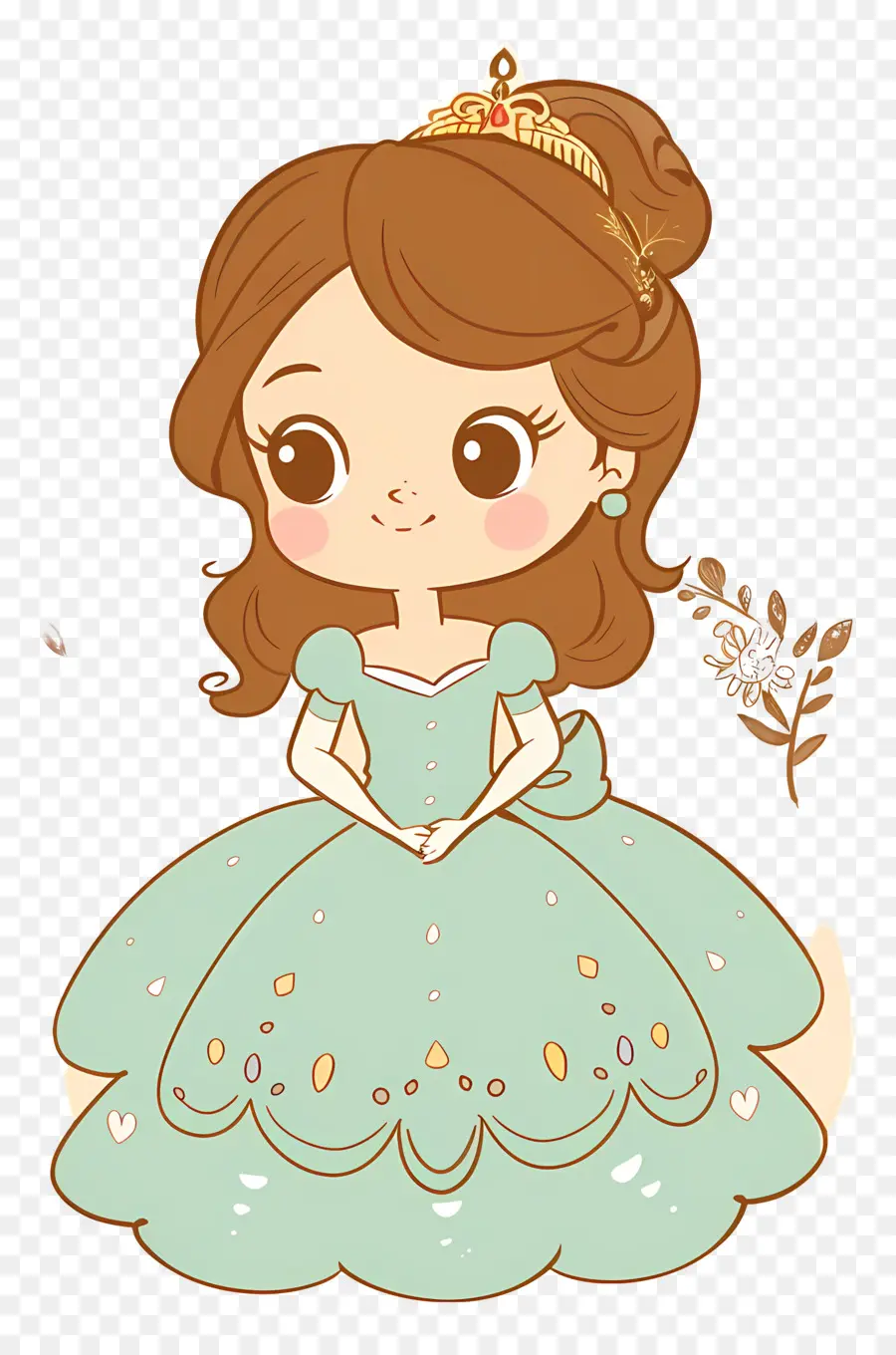 Công chúa Sofia nhân vật hoạt hình cô gái Váy xanh dài tóc nâu - Cô gái hoạt hình mặc váy màu xanh lá cây mỉm cười