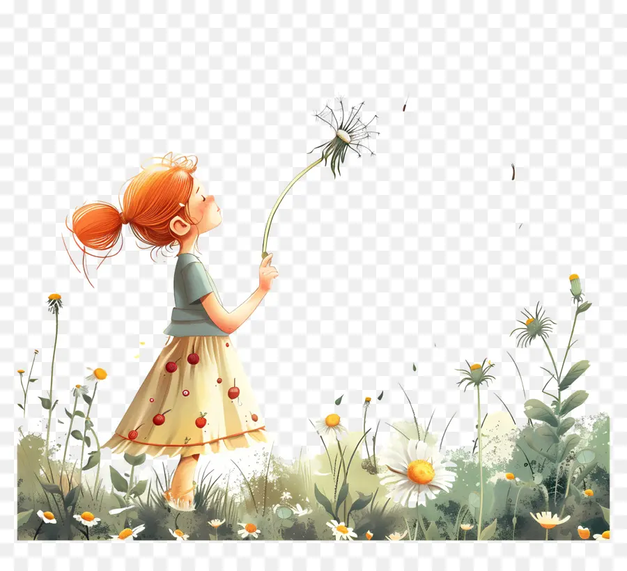 dandelion young girl field of flowers dandelion sunlight
