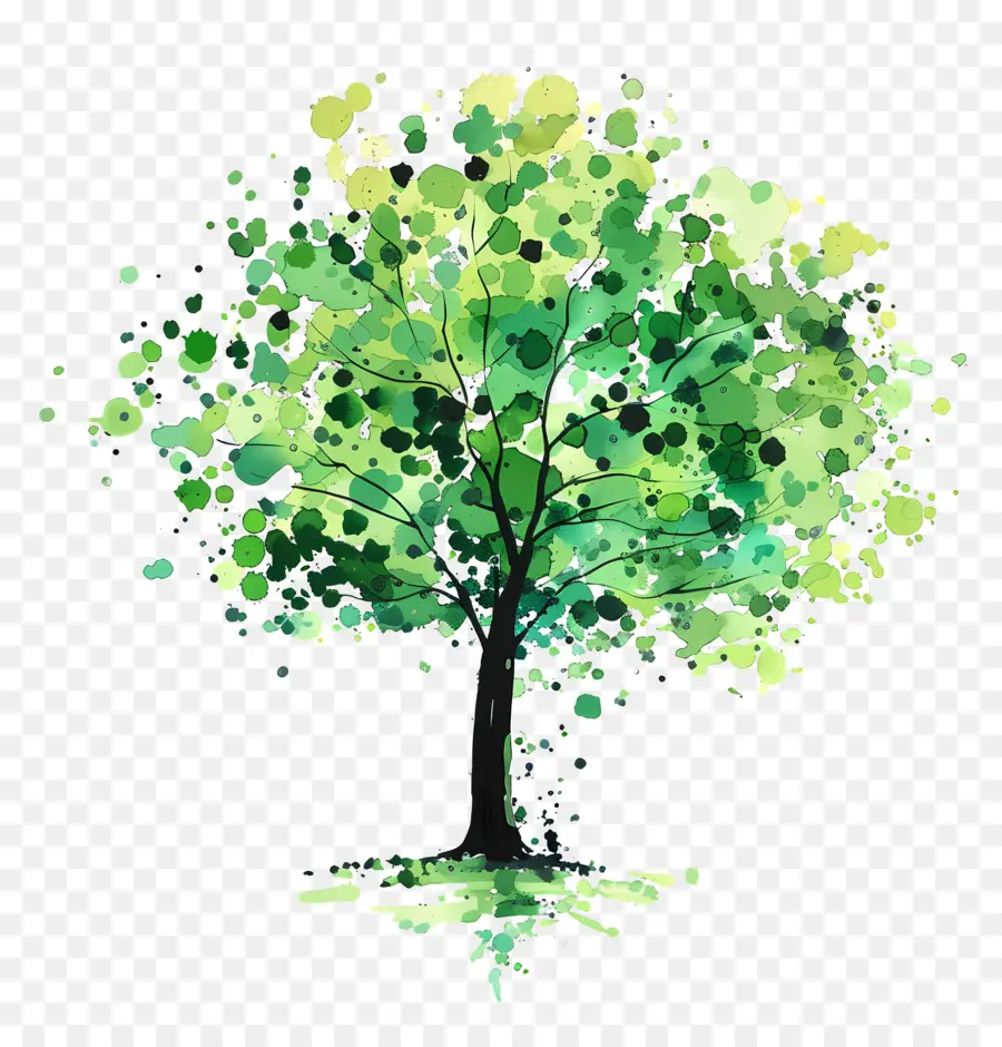 albero verde - Albero verde vibrante su sfondo nero