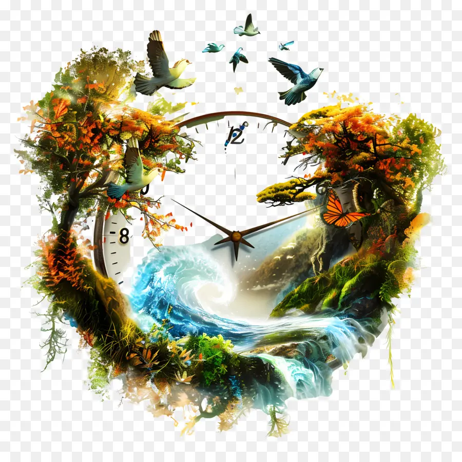 đồng hồ tự nhiên nghệ thuật nghệ thuật cảnh quan đồng hồ - Đồng hồ trừu tượng với phong cảnh đầy màu sắc và bàn tay