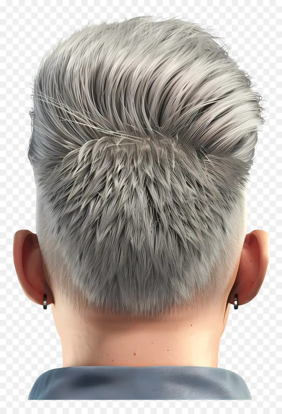 taglio di capelli a bassa dissolvenza per capelli bianchi orecchini blu occhi neri - Uomo con capelli bianchi, orecchini, abbigliamento nero