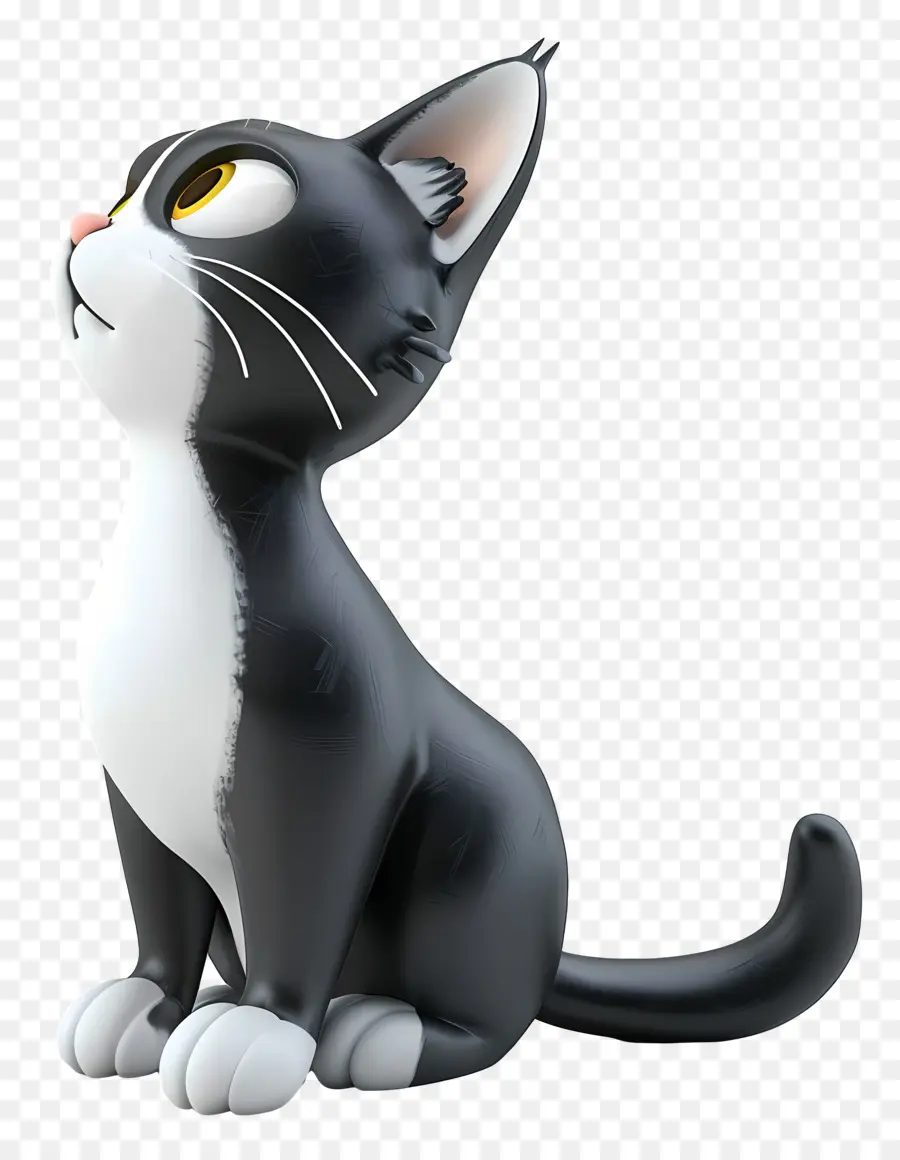 Vista laterale del gatto a tutto corpo Occhi gialli di gatto bianco e nero morbido pelliccia ben curata - Gatto bianco e nero con grandi occhi