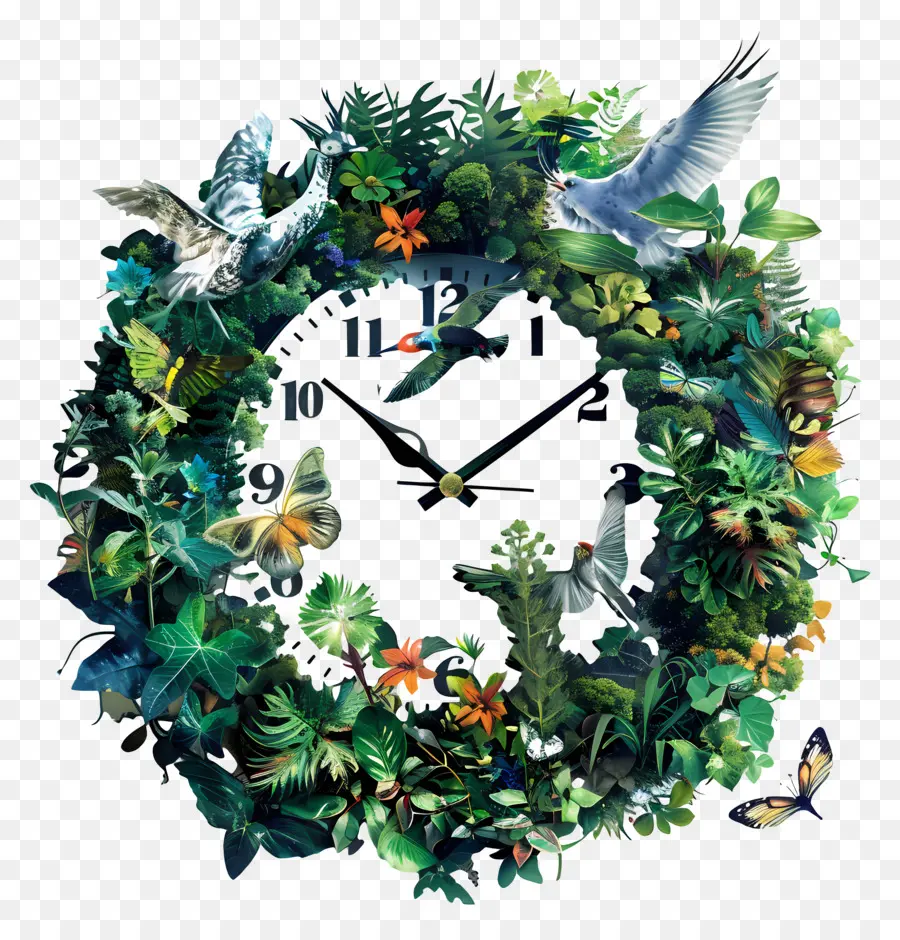 Clock Nature Botanical Clock Nature Art Tree Clock - Orologio fatto di piante e animali arte
