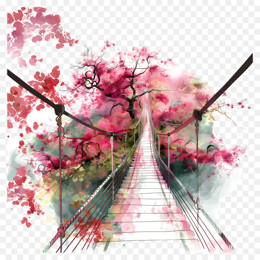 vagamon glass bridge bridge pink blossoms river trees