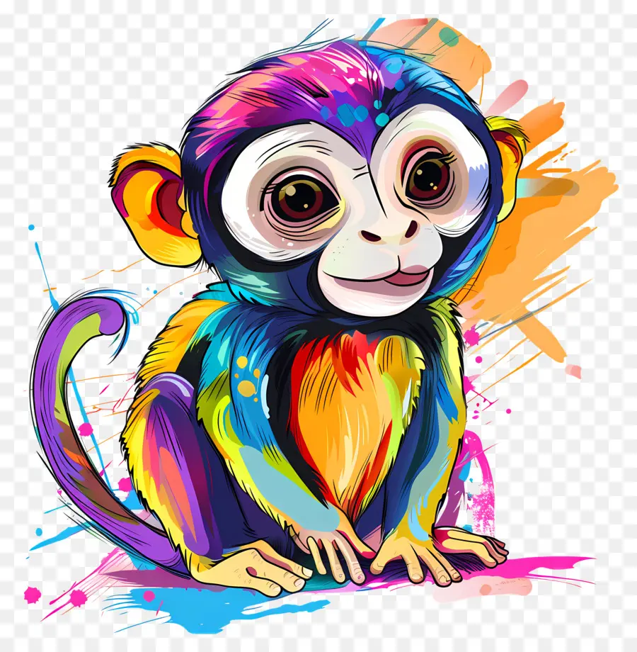 khỉ - Bức tranh khỉ đầy màu sắc với đôi mắt to