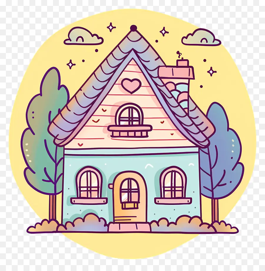 doodle house small house colorful countryside sloped roof