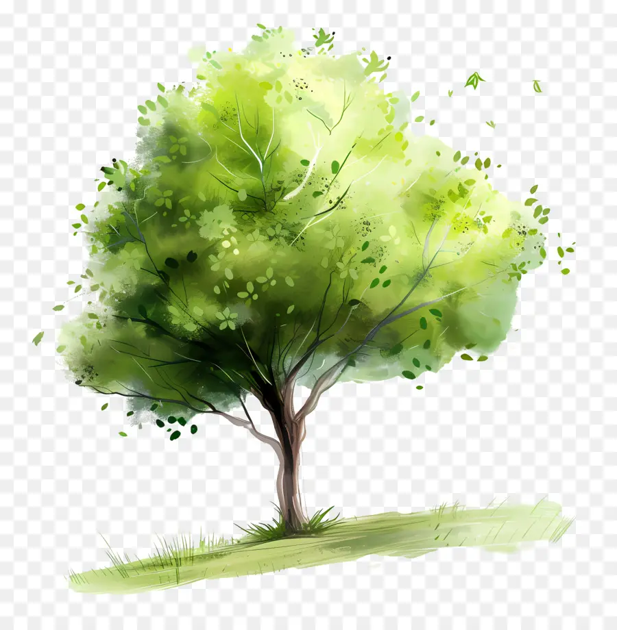 albero verde - Albero in lussureggiante campo verde, nessun oggetto