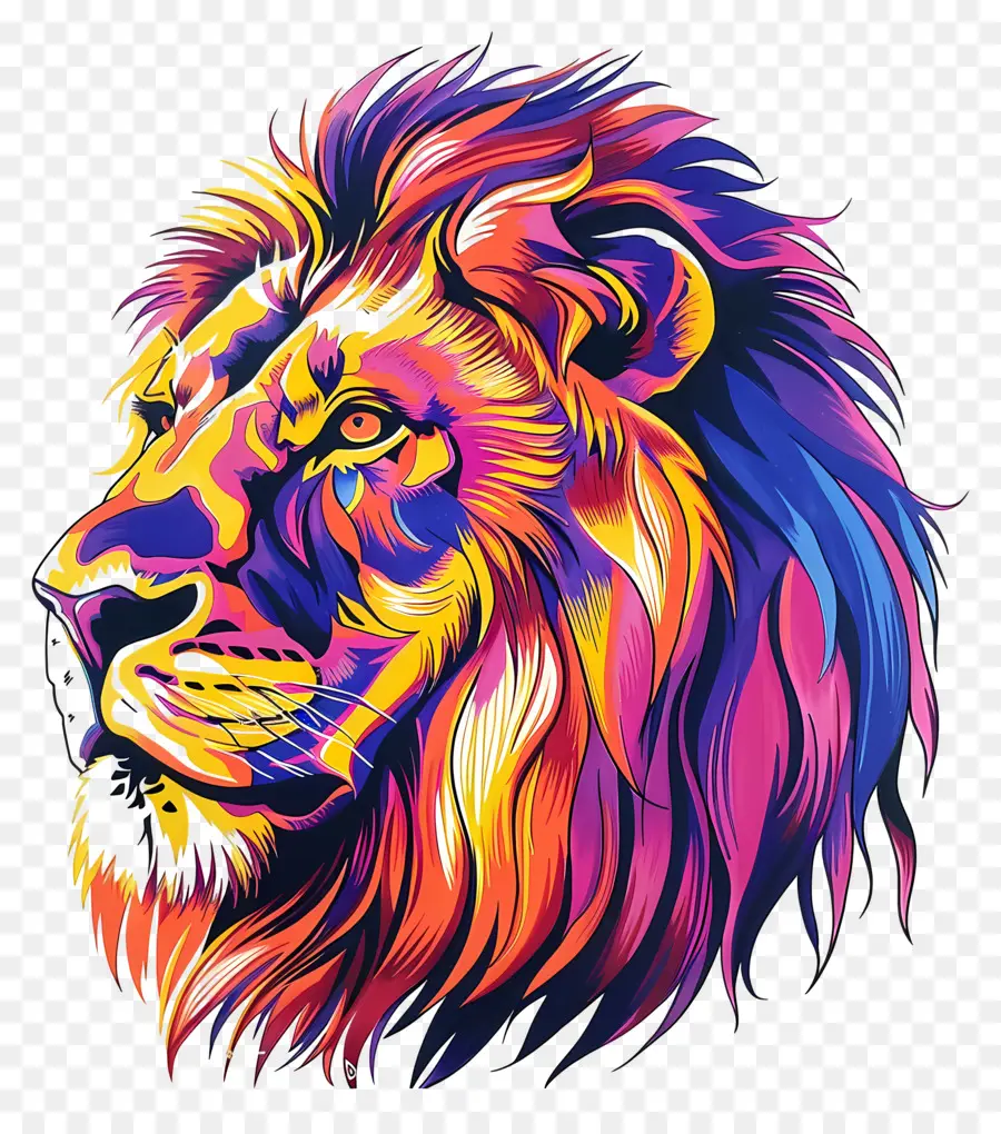 Natura maestosa per la fauna selvatica del leone di cartone animato - Testa di leone colorata con sfondo scuro