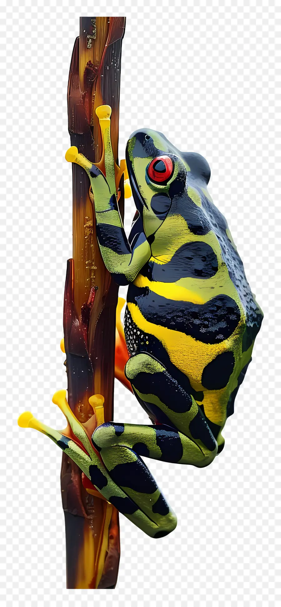 ếch ếch xanh gai màu vàng - Cận cảnh con ếch đầy màu sắc trên gậy