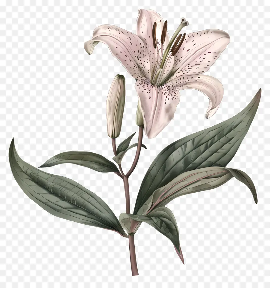 Fiore Disegno - Disegno di fiore di giglio rosa con foglie