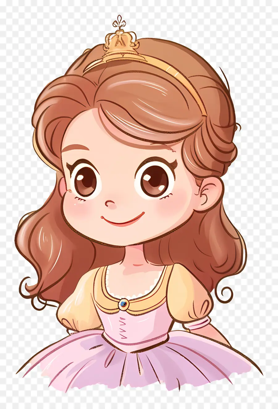 Principessa Sofia Princess Cartoon Abito bianco per capelli lunghi - Illustrazione dei cartoni animati della principessa sorridente in abito