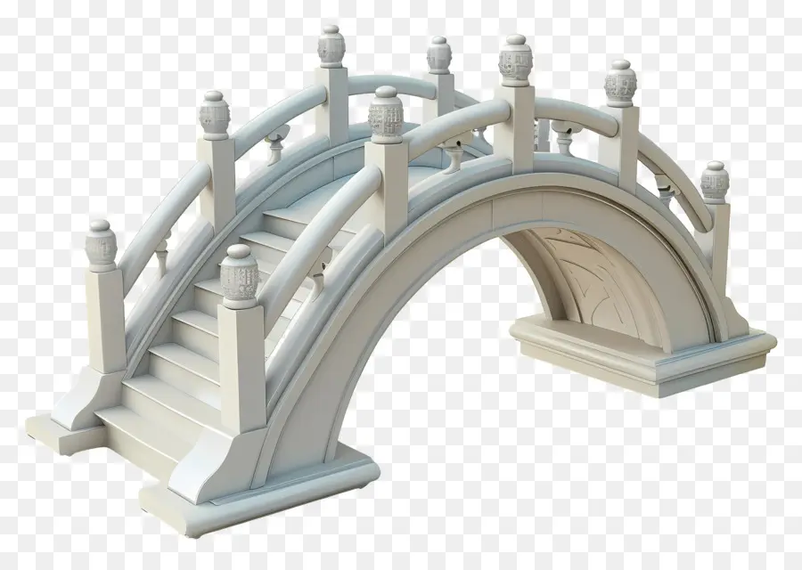 Bogenbrücke 3D Modell Steinbrückenstreppe erhöhte Plattform - Weiße Steinbrücke mit Statue Gottes