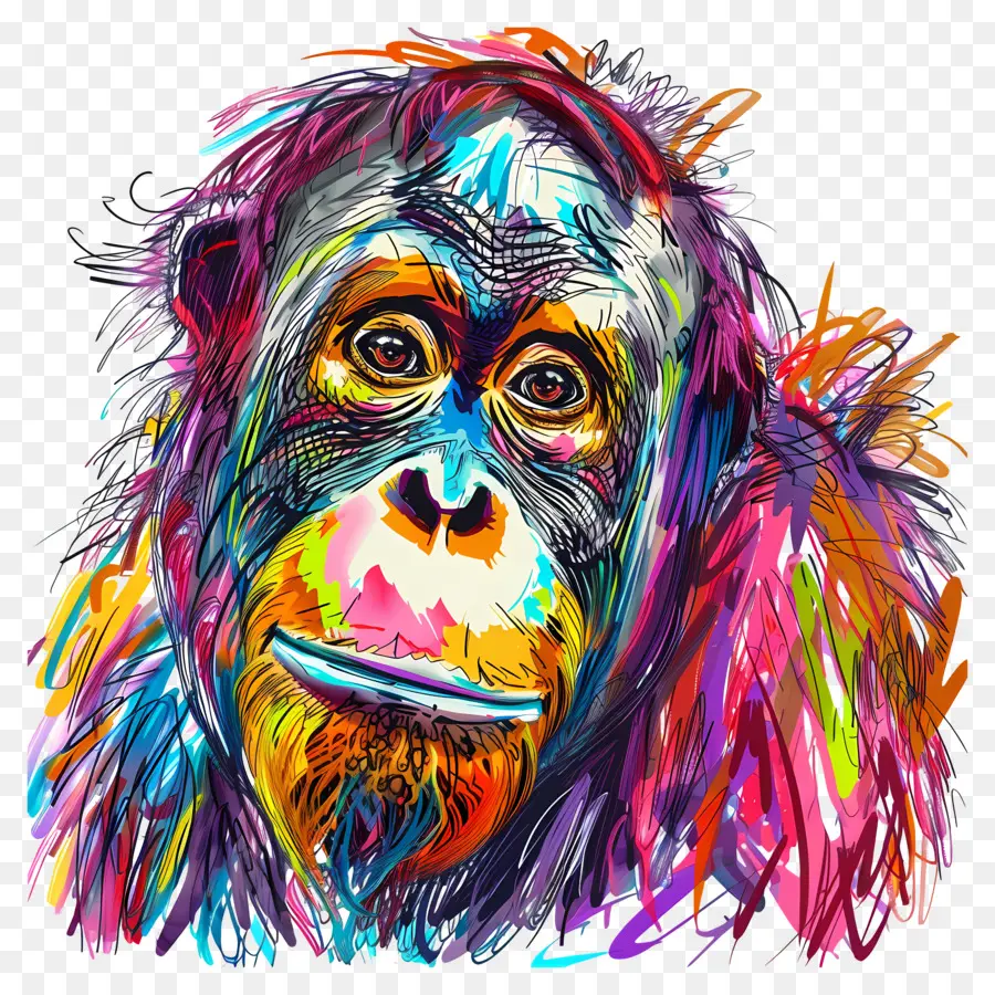 Affe - Neugieriger Affe mit farbenfrohen psychedelischen Fell