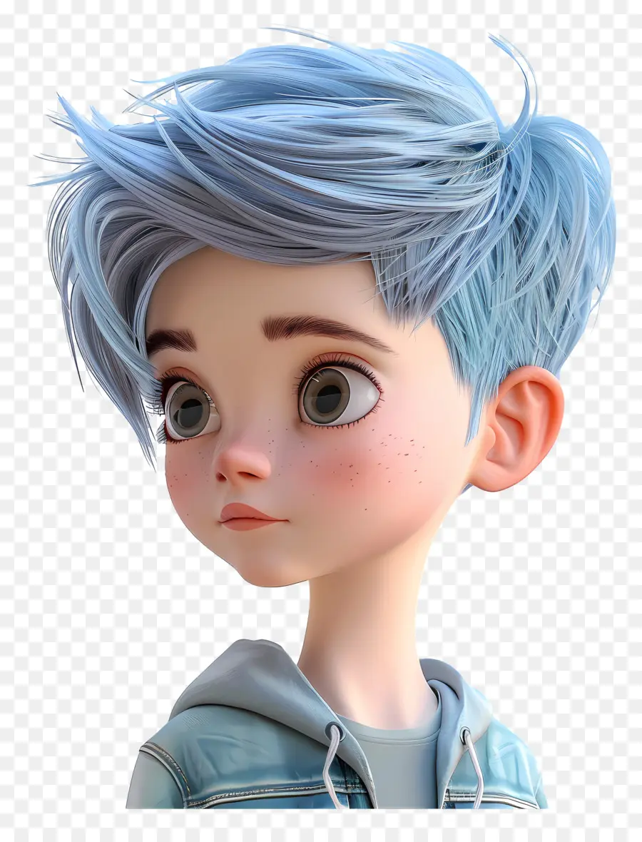 süße sehr kurze Pixie -Haarschnitte blaue Haare blaue Augen Leder Jacke Jungen Junge - Kleiner Junge mit blauen Haaren in der Jacke Denken