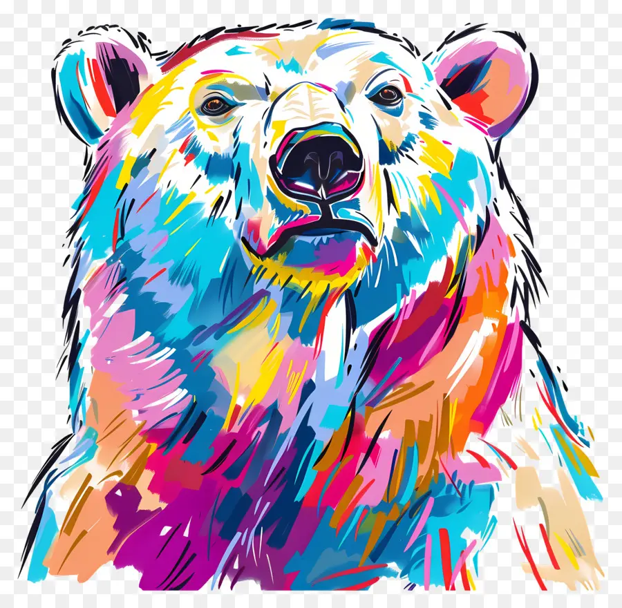 Orso polare Orso colorato dipinto astratto dipinto di pelliccia dai colori vivaci - Arte stravagante, colorata e giocosa di orso