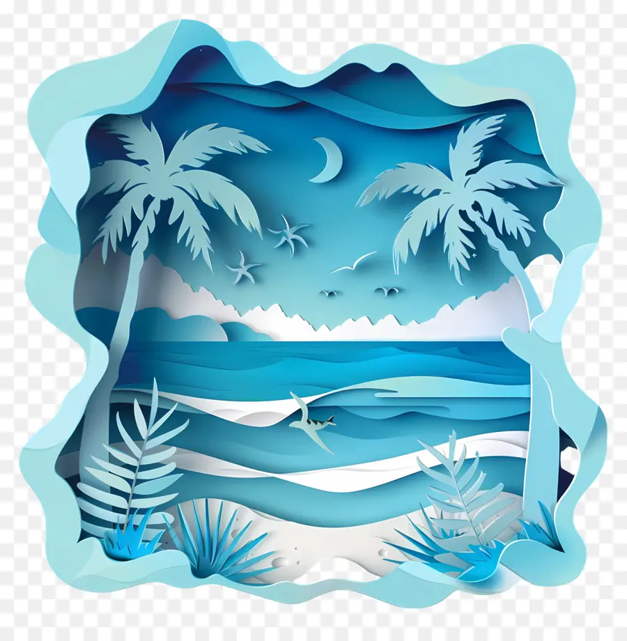 cây cọ - Giấy 3d cắt nghệ thuật của bãi biển nhiệt đới