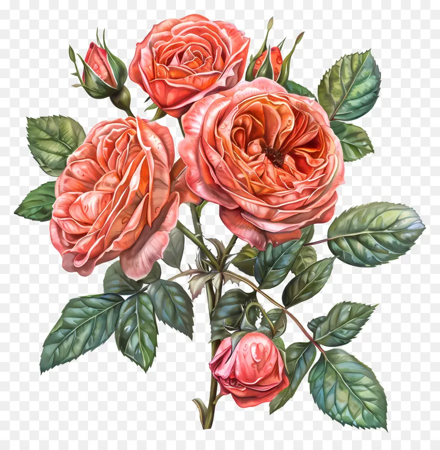 hoa sơn - Ba bức tranh hoa hồng hồng và đỏ