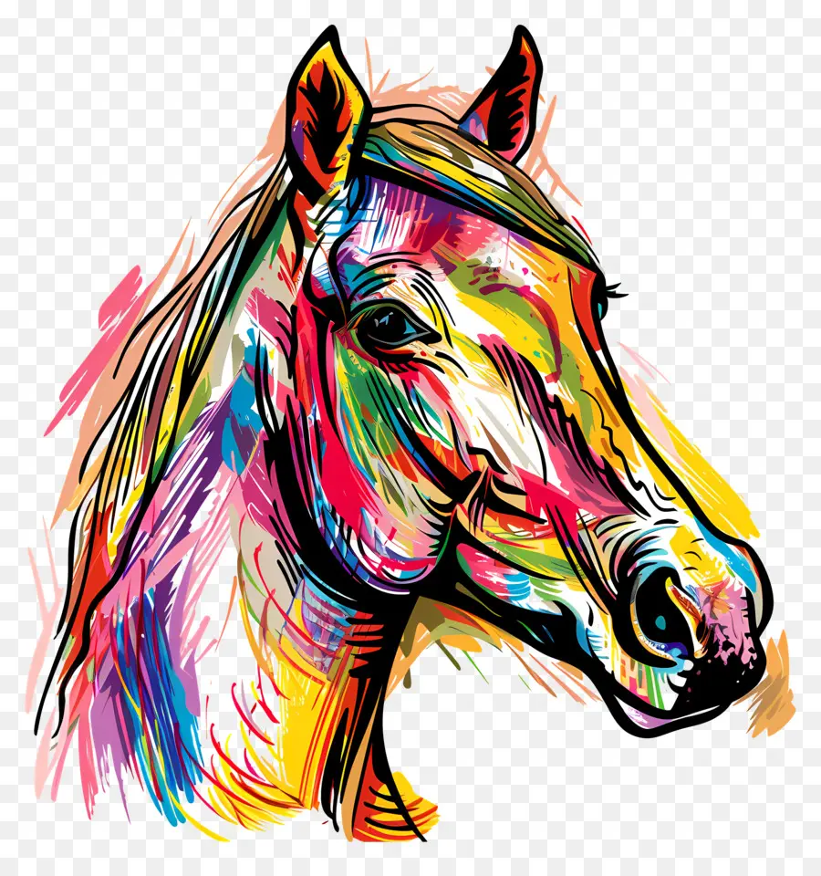 ngựa sống động trên chân dung tranh ngựa đầy màu sắc vẽ bờm đen và đuôi ngựa ngủ - Chân dung đầy màu sắc của con ngựa với bờm đen