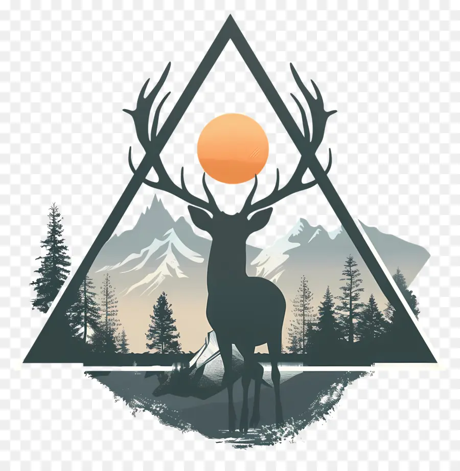 deer silhouette triangle shape stag prey sun