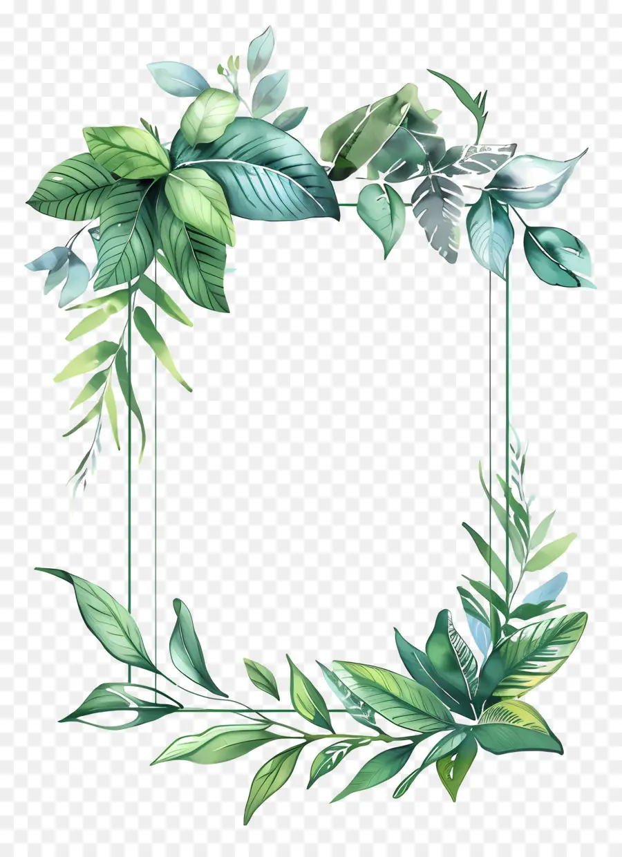 cornice verde - Fiame verde simmetrica con fiori ad acquerello