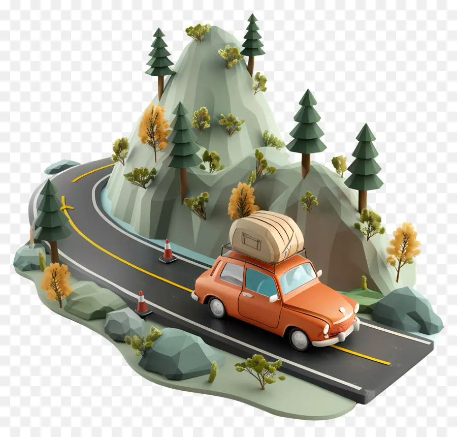 Road Trip Day Mountain Road Auto Wickelende Straßenbäume - Auto fahren auf der Mountain Road in der Nähe des Weges