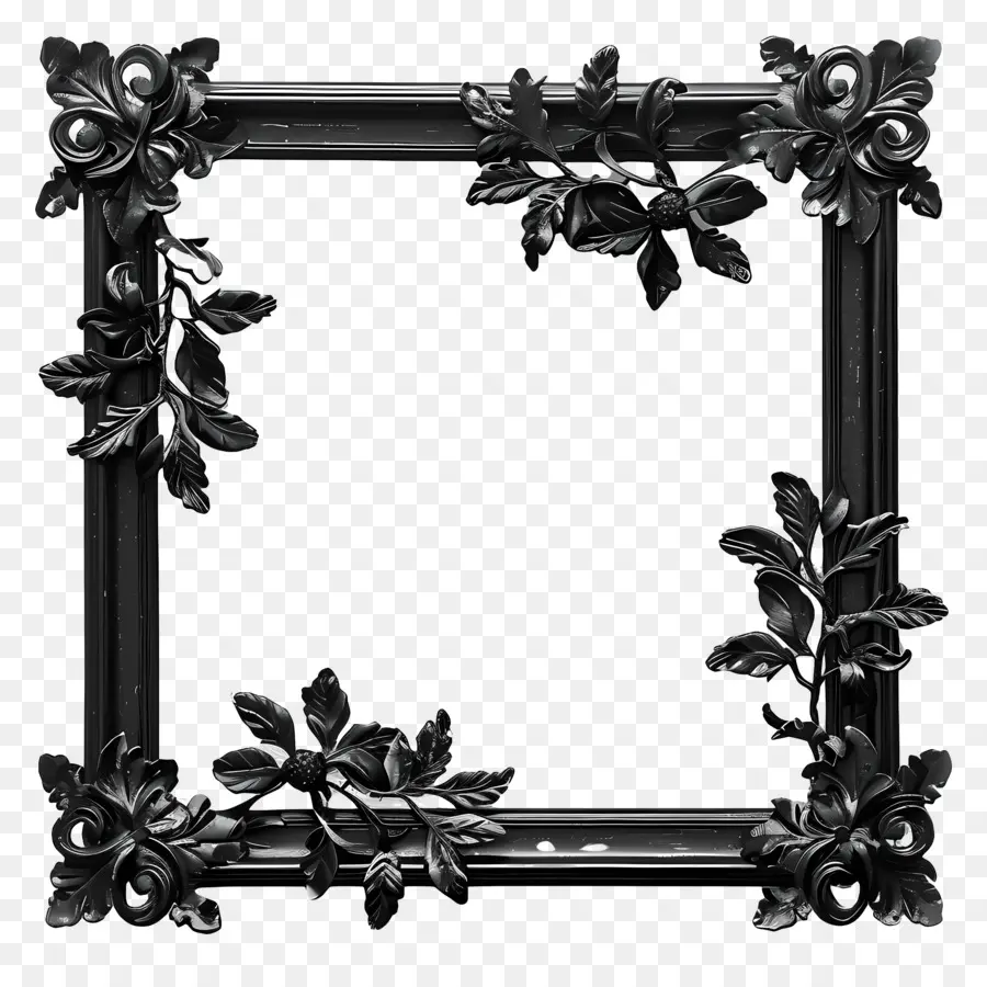 schwarzer Rahmen - Schwarzer Metallrahmen mit Blumenmustern, verzierte Details