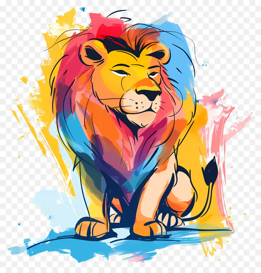 Cartoon Löwe Bunte Löwe Löwe auf Hinterbeinen leuchtende Farben Löwe keuchend - Buntes Löwe auf Hinterbeinen, Mund offen