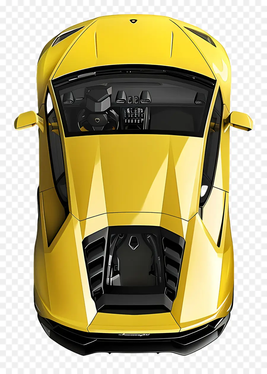 car top view sports car yellow hood engine
