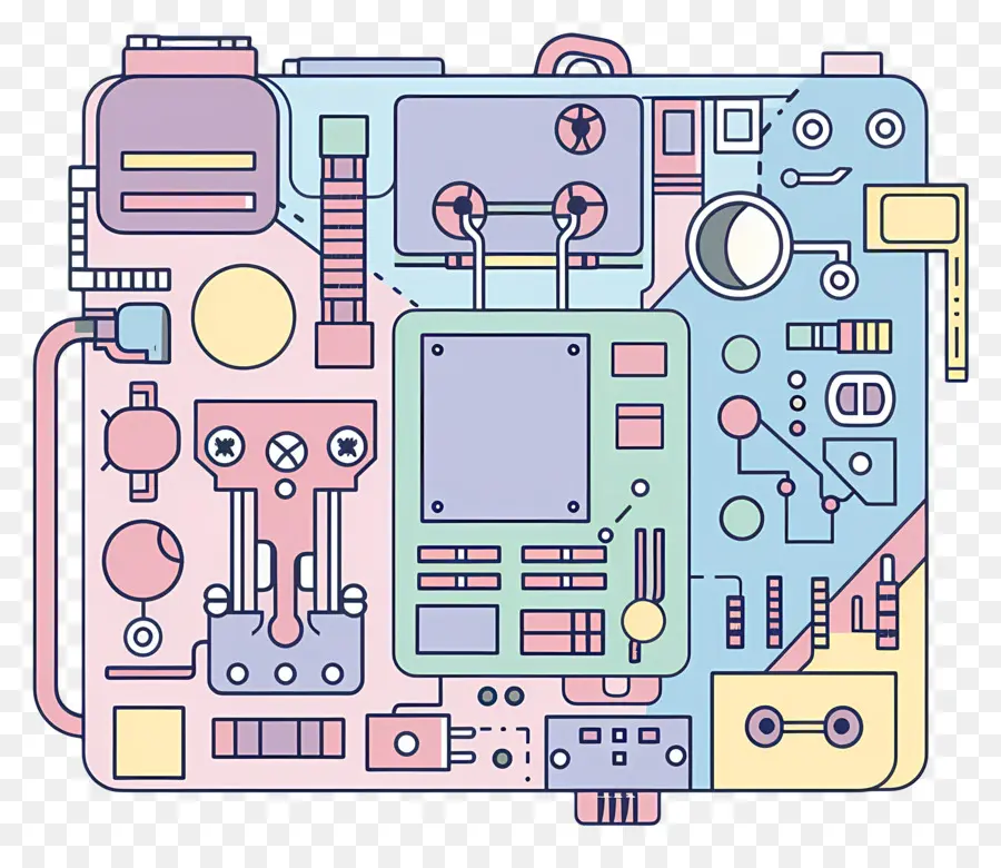 trừu tượng thiết kế - Tóm tắt Thành phần máy tính màu pastel với các bộ phận điện tử