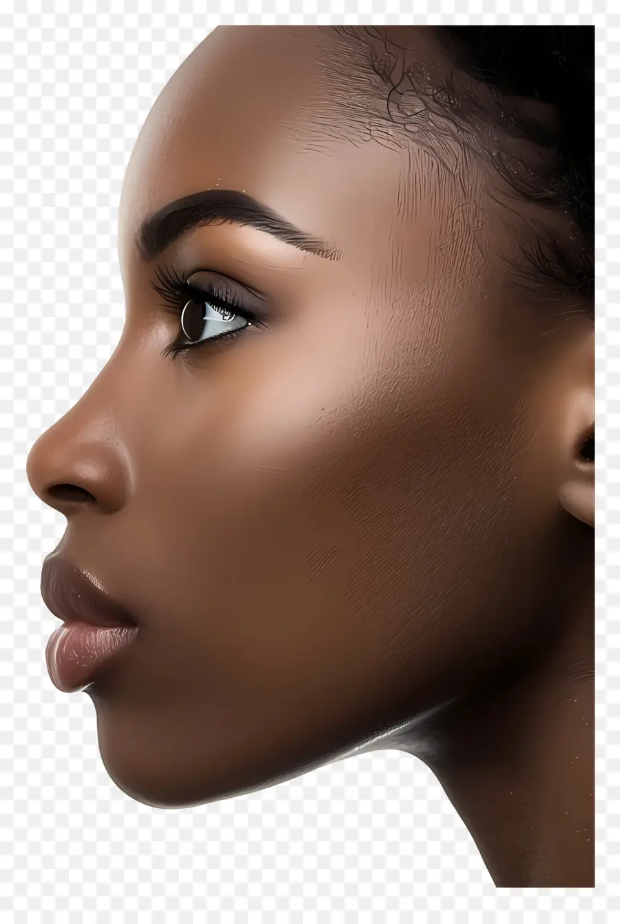 Donna nera Face Dark Skin Dark Woman Face Makeup - Donna con pelle scura, occhi, ombre del naso