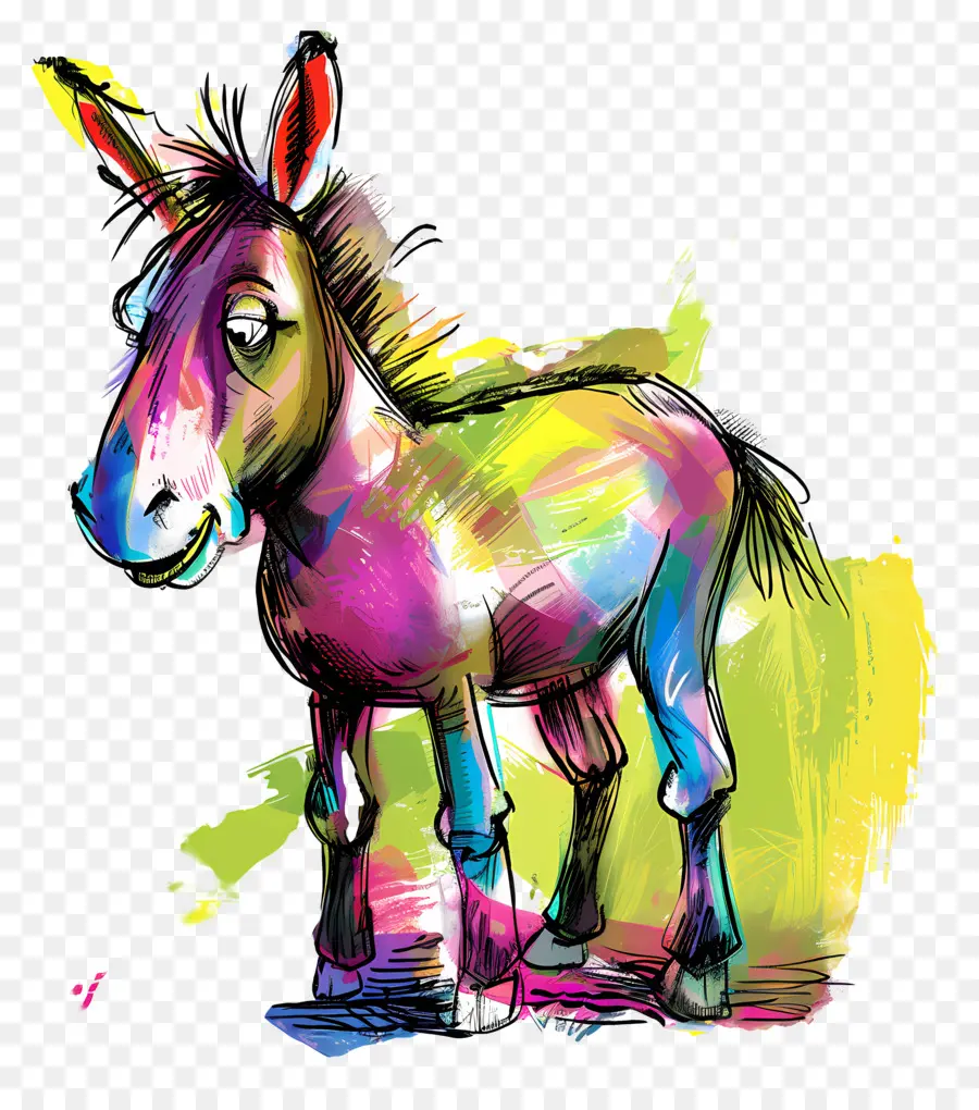 disegnati a mano - Donkey colorato, giocoso e amichevole in stile astratto