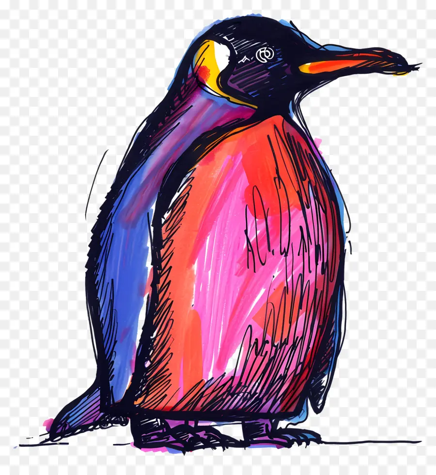 Cartoon Penguin Penguin Zeichnung farbige Stifte Marker Antarktis Pinguin - Bunte Pinguin -Zeichnung auf den Hinterbeinen stehend