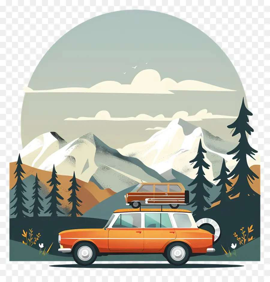 Road Trip Day Road Trip Adventure Auto Mountains - Viaggio di auto panoramiche attraverso i paesaggi di montagna