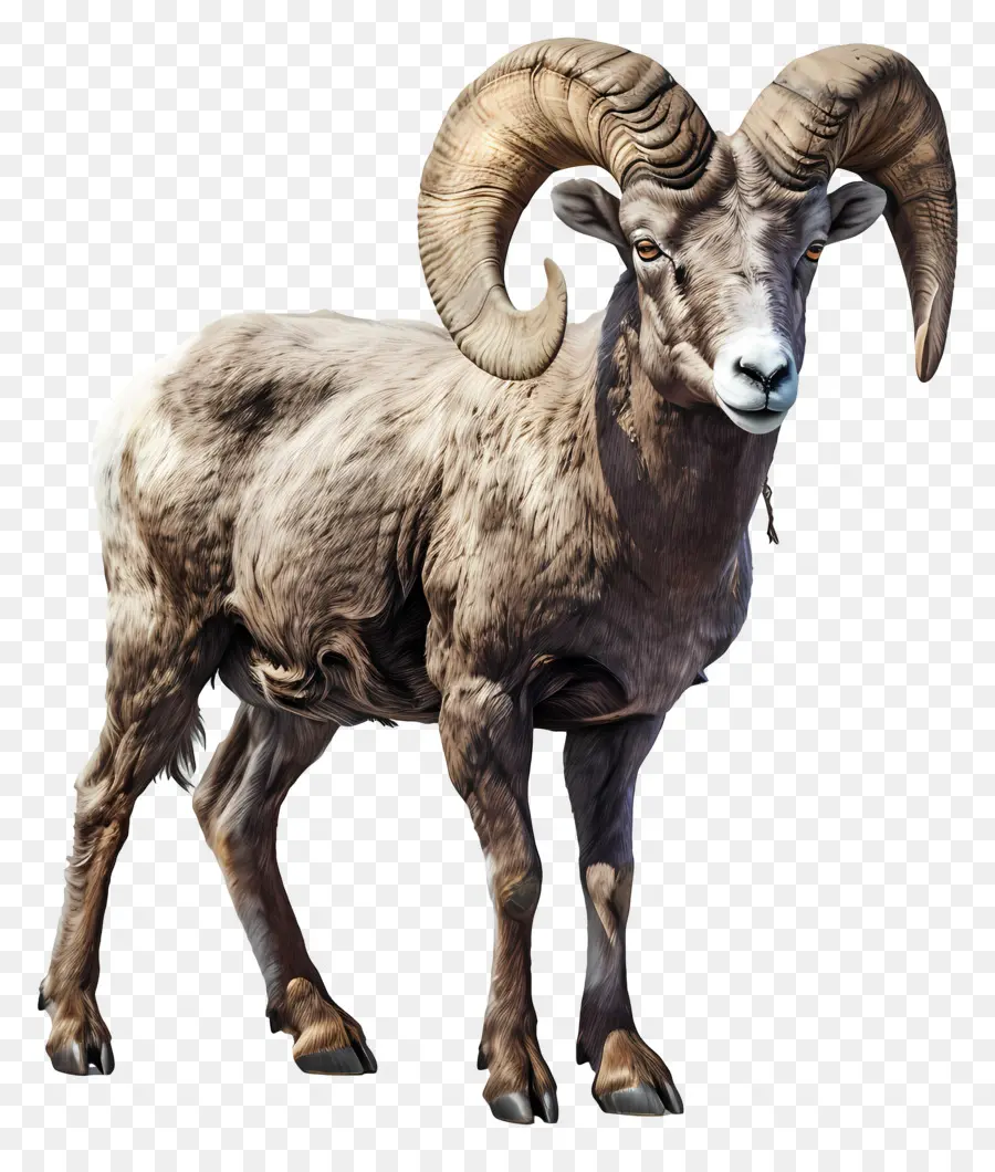 bighorn sheep ram horns curved gray