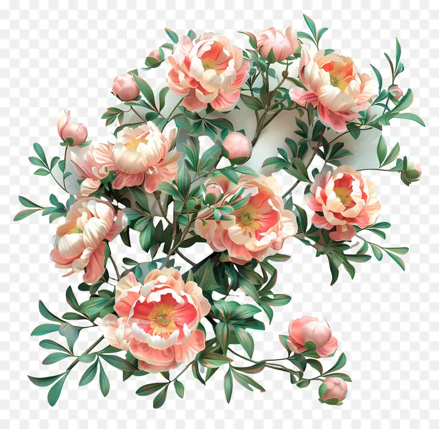 peony bush peonies pink flowers bouquet green leaves