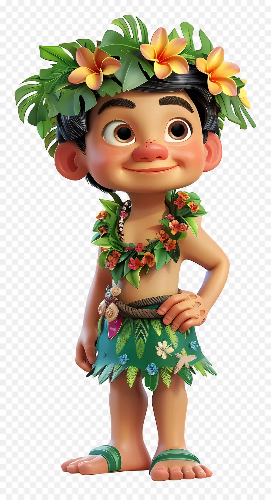Hawaii Boy hoạt hình hula váy lei hoa Hawaii - Người mặc váy hula với lei và hoa