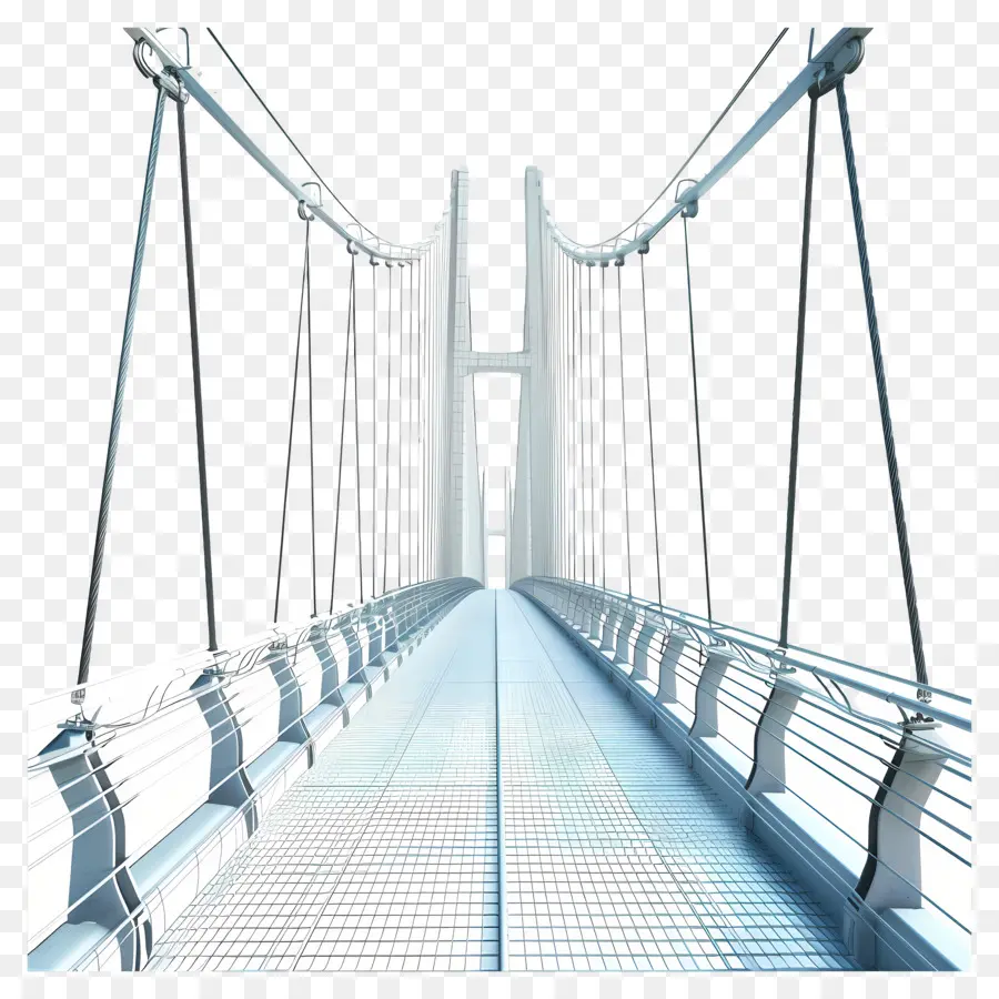 Cầu treo cầu kim loại kim loại dài - Cầu treo kim loại với bề mặt sáng bóng, con đường vô tận