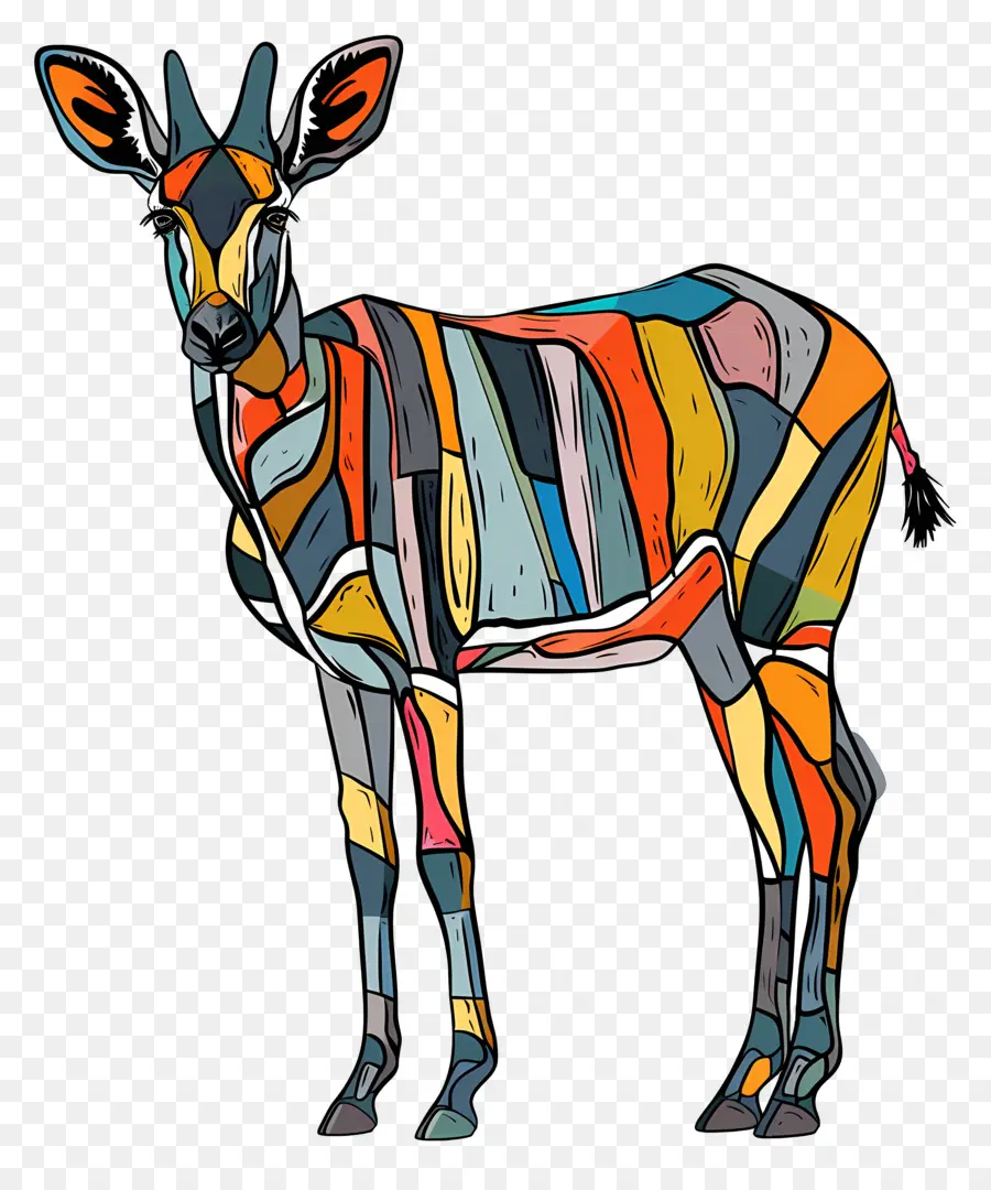 Okapi abstrakte Kunst Zebra Streifen Buntes Design Tierillustration - Farbenfrohe abstrakte Zebrazeichnung