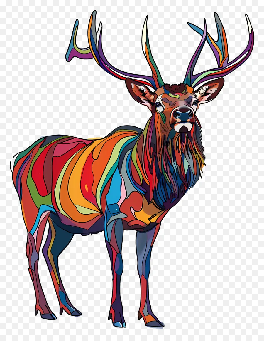 Elk Colorful Deer Antlers Field Grass - Cervo colorato in ambientazione vibrante e piena di natura