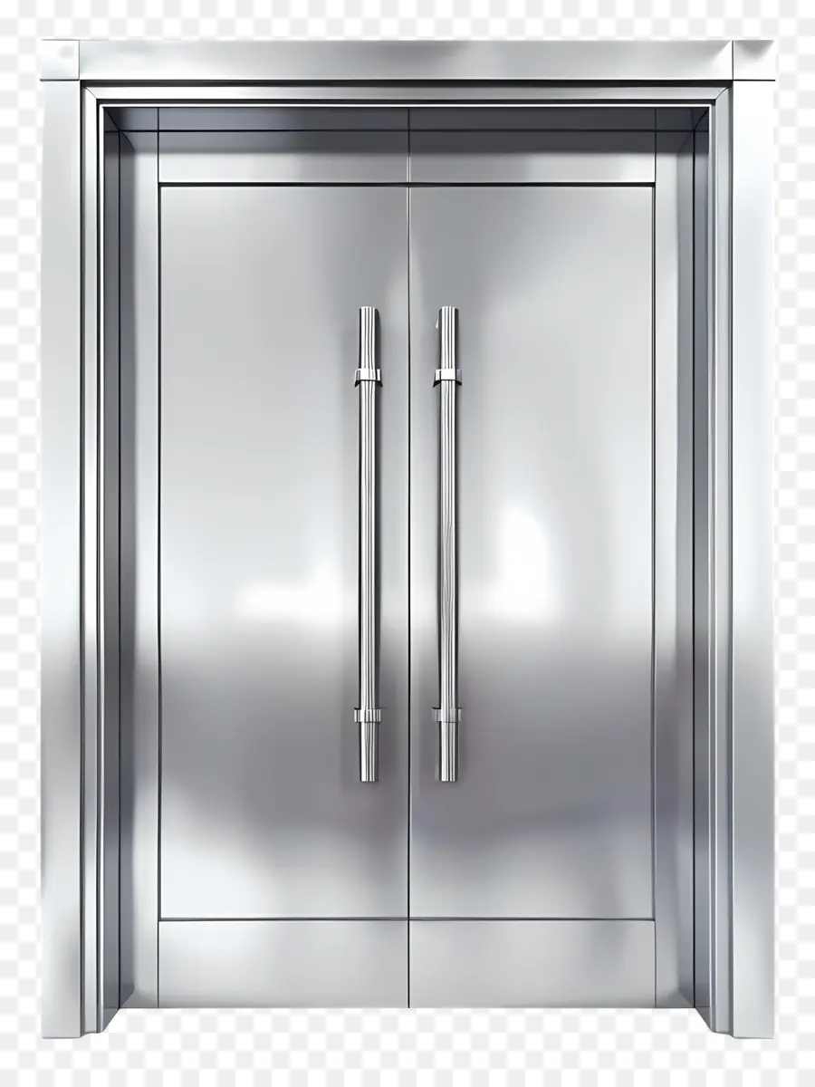 Metall Türrahmen Doppel -Tür -Glasscheiben glänzende Metallchrom -Finish - Schlanke silberne Doppeltüren mit Glasscheiben