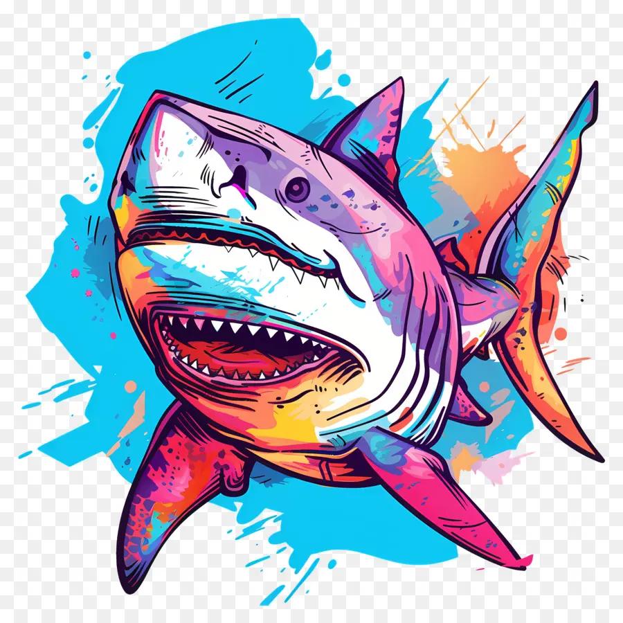cá mập - Cá mập với hàm mở theo phong cách màu nước