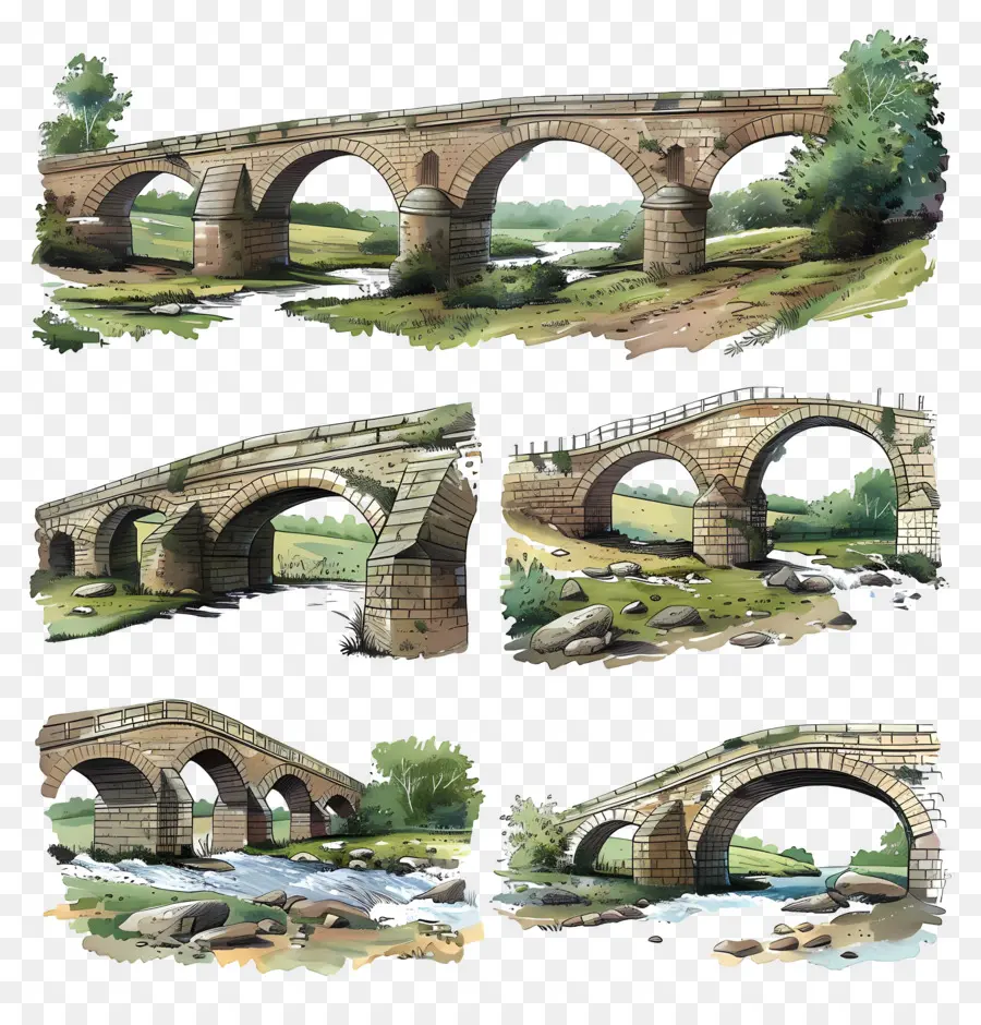 cầu cầu cầu vòm cầu đá cầu đá cầu - Bốn bức tranh của các thiết kế cầu khác nhau