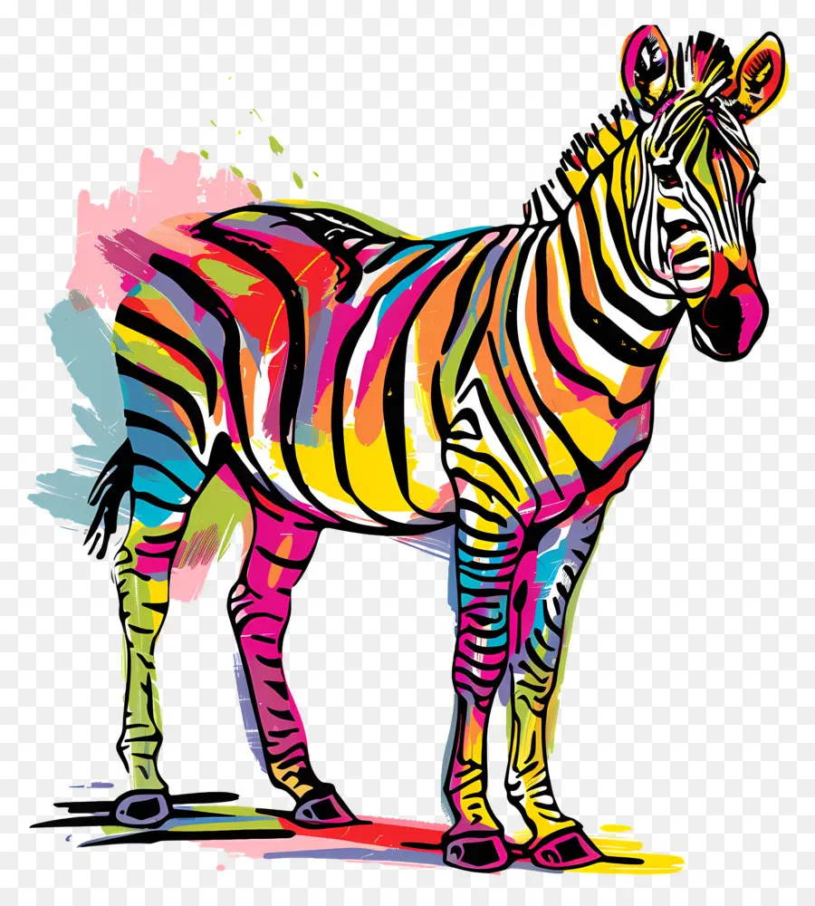 Zebra Rainbow Colors Wildlife African African Animal Definition - Zebra colorata in piedi sulle zampe posteriori