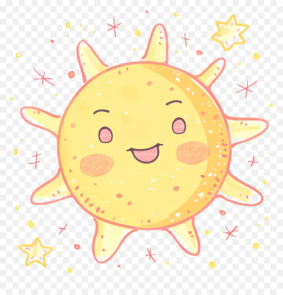 Doodle Sun Smiling Sun Stars Clouds dễ thương - Mặt trời cười vui vẻ làm bằng các vì sao