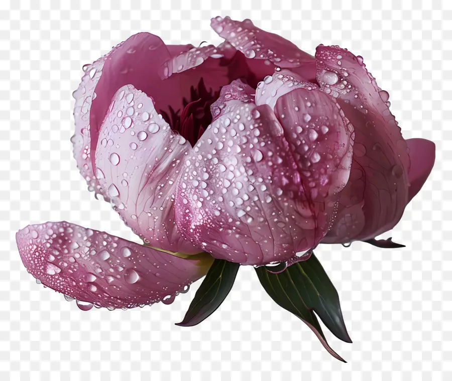 Dew Blume Pink Pfingstrose Tau Drops Blütenblätter - Nahaufnahme von rosa Pfingstropfen mit Dewdrops