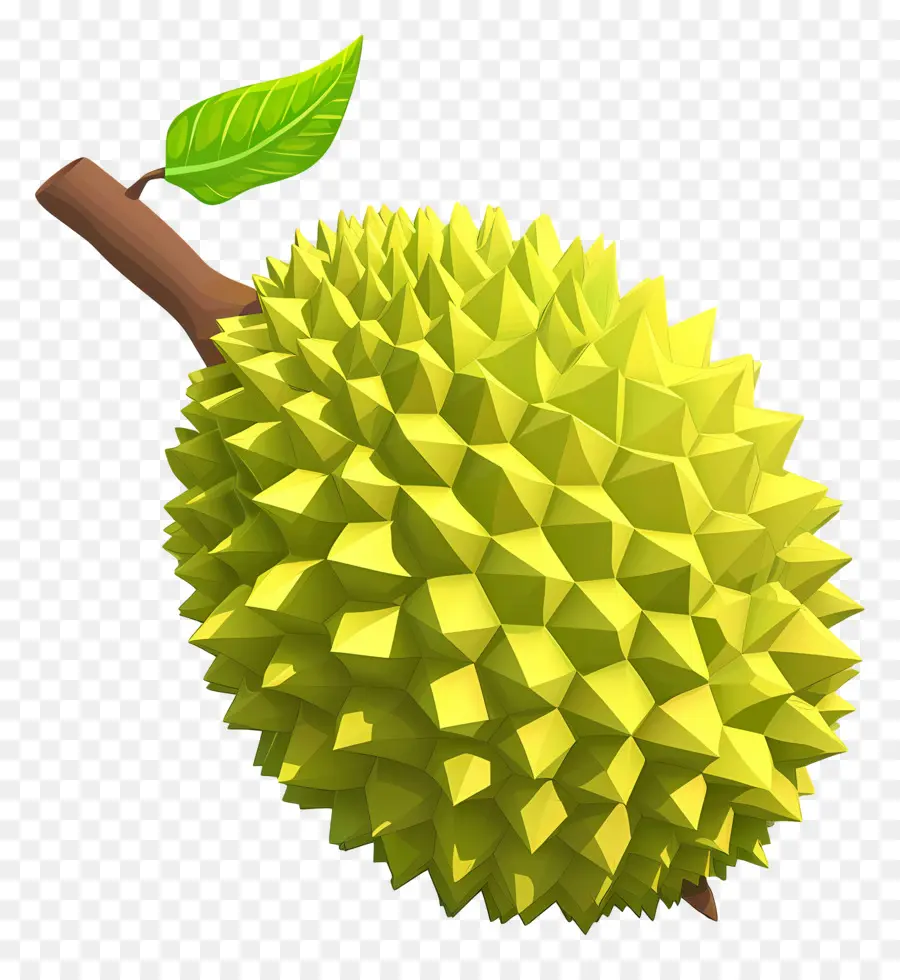 isometric durian fruit green yellow stem