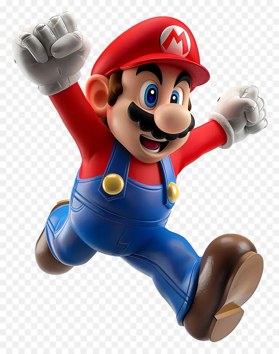 Mario - Nhân vật hoạt hình trong áo liền quần màu xanh nhảy lên hạnh phúc
